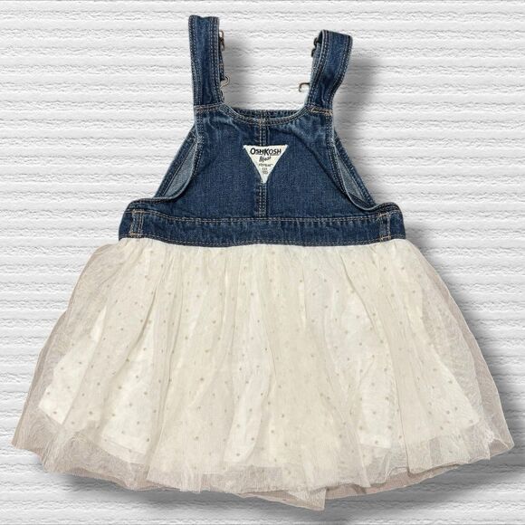 Oshkosh Toddler Girls 24M Denim Tulle Overall Dress Gold Sparkle Polka Dots - Picture 3 of 4